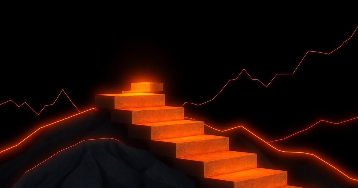 Illustration of a stepped path rising over a market chart representing beginner trading strategies