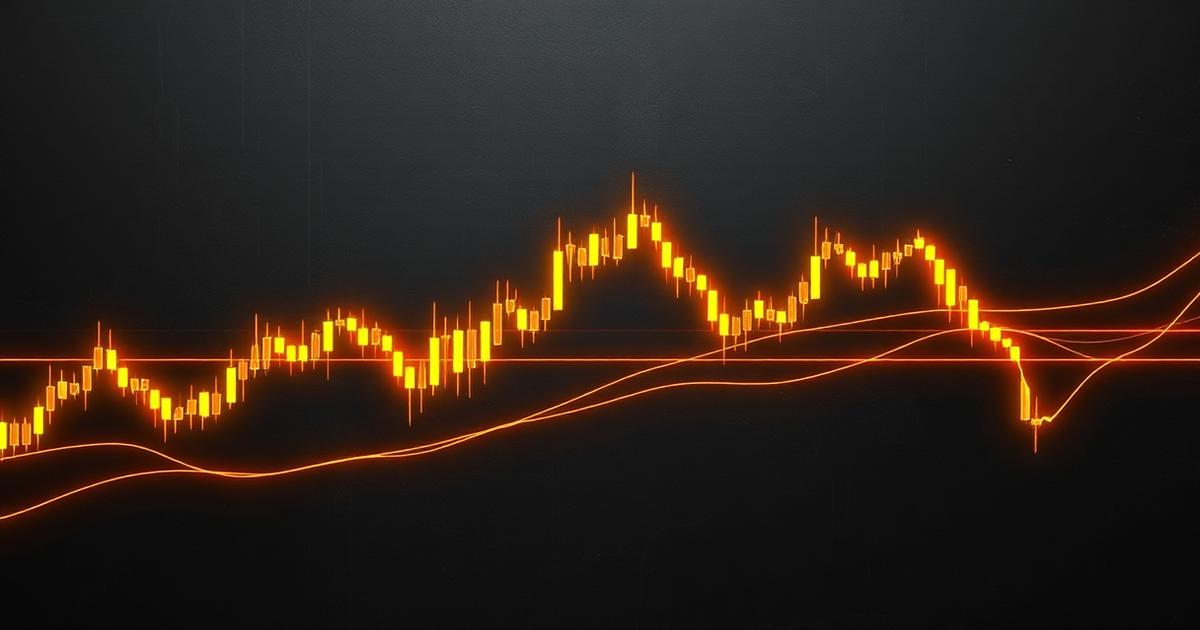 Technical analysis chart graphic with candlesticks, trendlines and moving averages