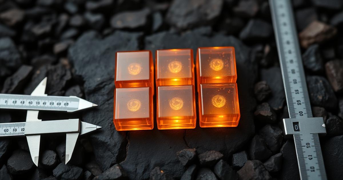 Research methodology illustration showing six glowing assessment blocks and measuring calipers